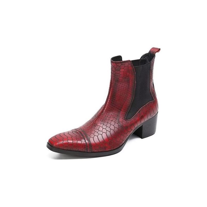 Herrenstiefel Luxuriöse Statement-kleiderstiefel Aus Leder Mit Kroko-textur - Rot