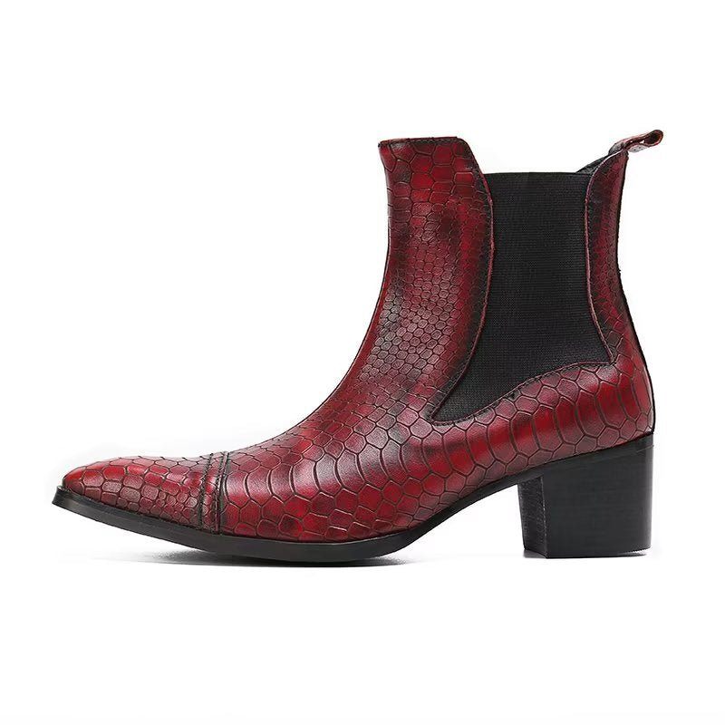 Herrenstiefel Luxuriöse Statement-kleiderstiefel Aus Leder Mit Kroko-textur - Rot