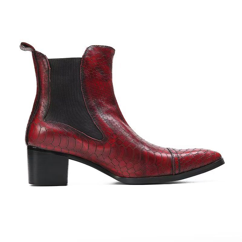 Herrenstiefel Luxuriöse Statement-kleiderstiefel Aus Leder Mit Kroko-textur - Rot