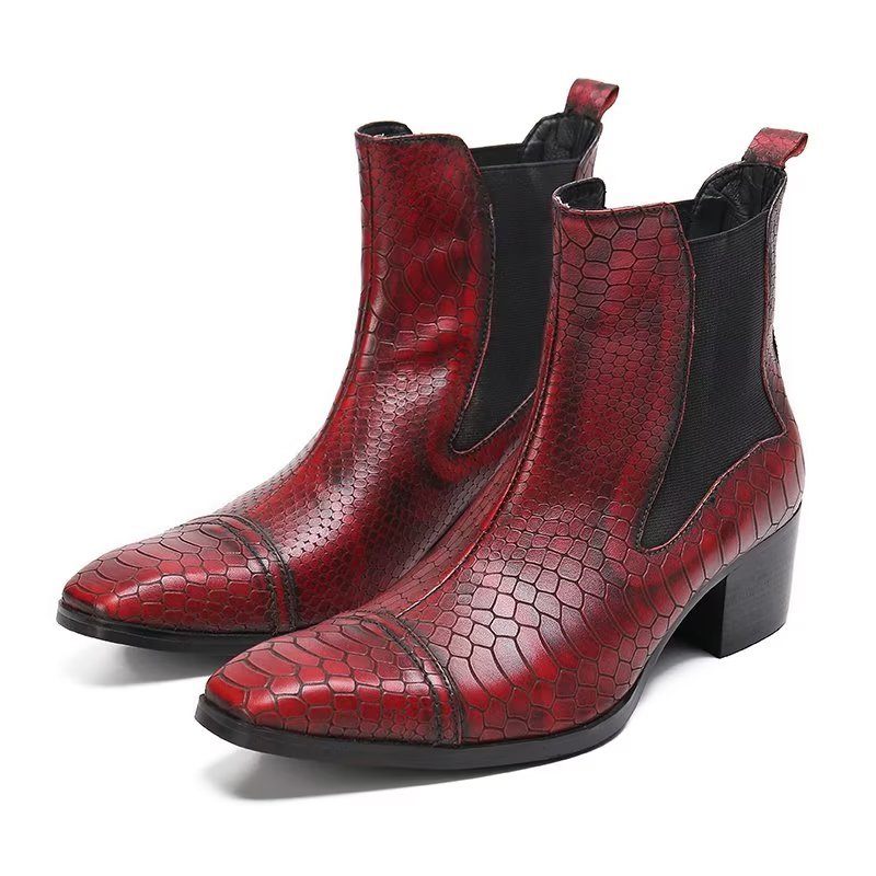 Herrenstiefel Luxuriöse Statement-kleiderstiefel Aus Leder Mit Kroko-textur - Rot