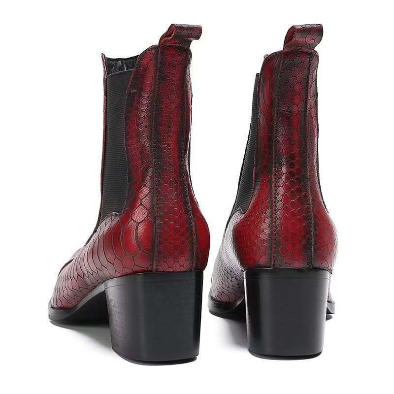 Herrenstiefel Luxuriöse Statement-kleiderstiefel Aus Leder Mit Kroko-textur - Rot