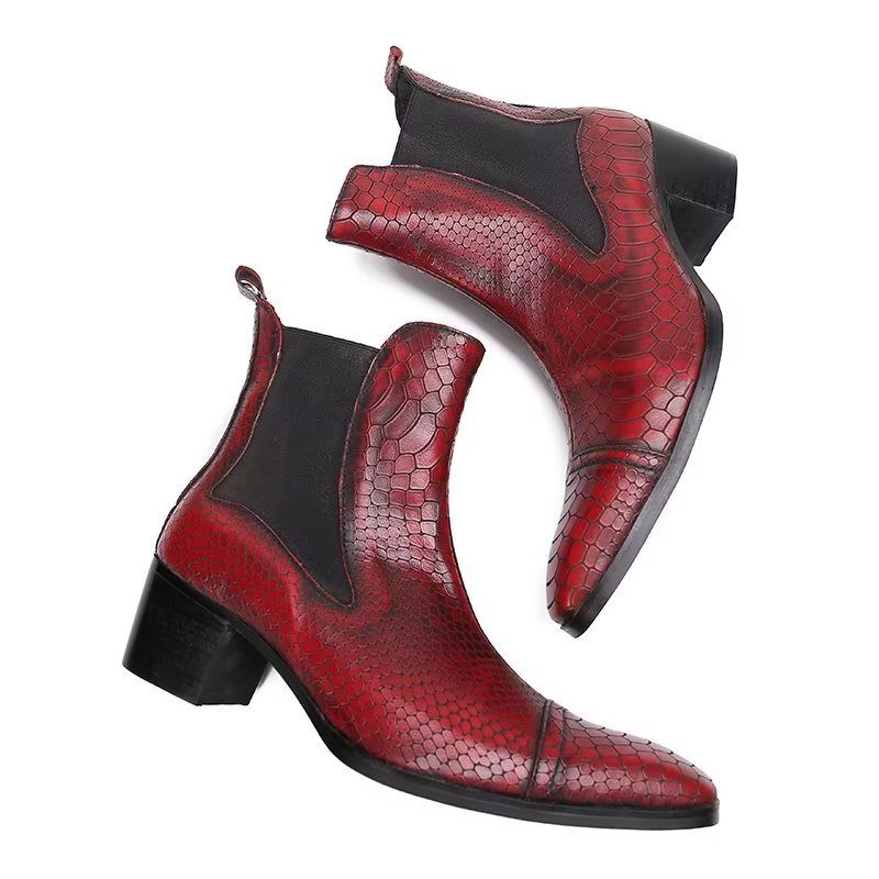 Herrenstiefel Luxuriöse Statement-kleiderstiefel Aus Leder Mit Kroko-textur - Rot