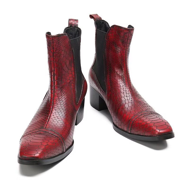 Herrenstiefel Luxuriöse Statement-kleiderstiefel Aus Leder Mit Kroko-textur - Rot