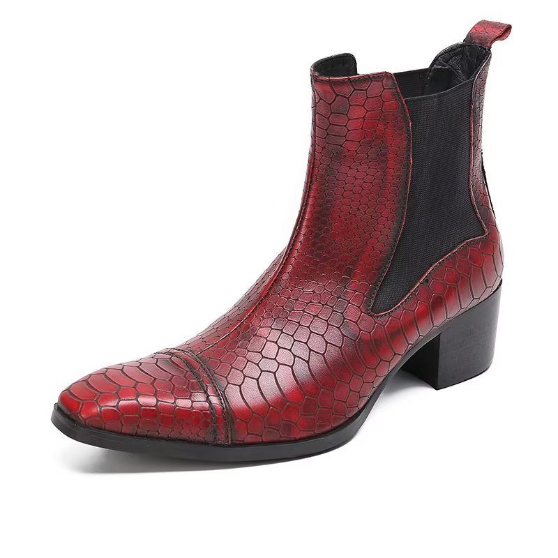 Herrenstiefel Luxuriöse Statement-kleiderstiefel Aus Leder Mit Kroko-textur - Rot