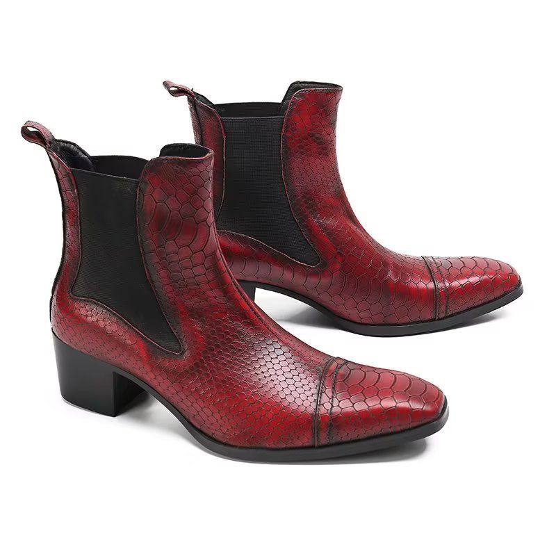 Herrenstiefel Luxuriöse Statement-kleiderstiefel Aus Leder Mit Kroko-textur - Rot