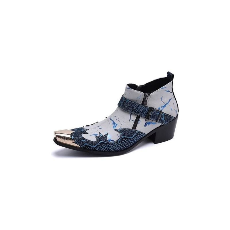 Herrenstiefel Luxus-kleiderstiefel Aus Echtem Leder Mit Exotischem Muster - Blau