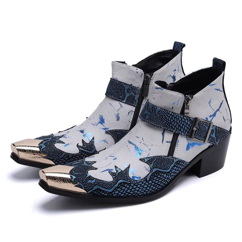 Herrenstiefel Luxus-kleiderstiefel Aus Echtem Leder Mit Exotischem Muster - Blau