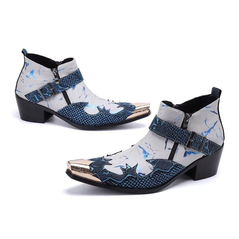 Herrenstiefel Luxus-kleiderstiefel Aus Echtem Leder Mit Exotischem Muster - Blau