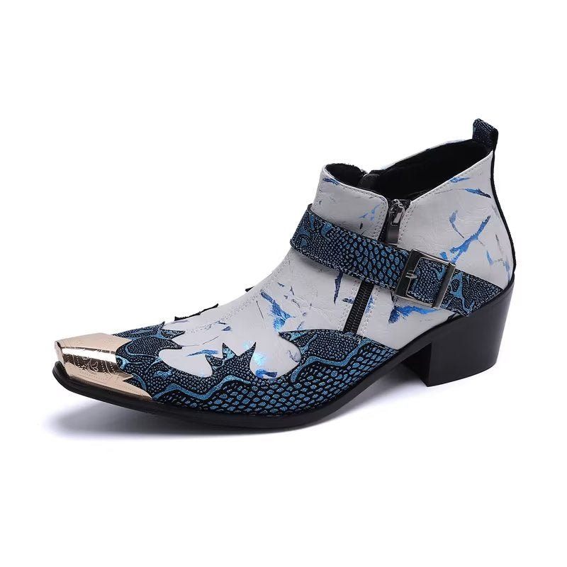 Herrenstiefel Luxus-kleiderstiefel Aus Echtem Leder Mit Exotischem Muster - Blau