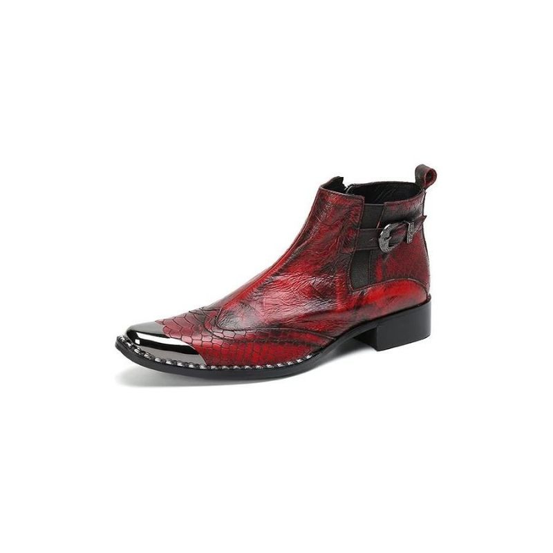 Herrenstiefel Luxus-kleiderstiefel Aus Echtem Leder Mit Kroko-textur - Rot