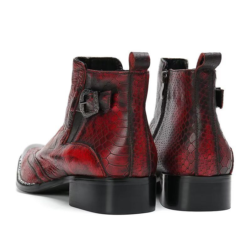 Herrenstiefel Luxus-kleiderstiefel Aus Echtem Leder Mit Kroko-textur - Rot