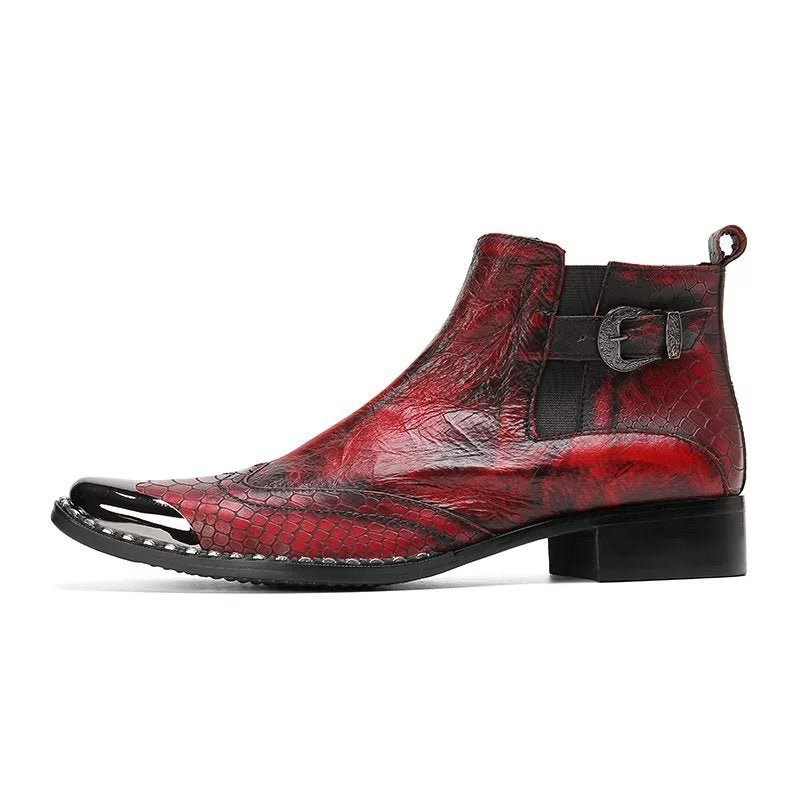 Herrenstiefel Luxus-kleiderstiefel Aus Echtem Leder Mit Kroko-textur - Rot