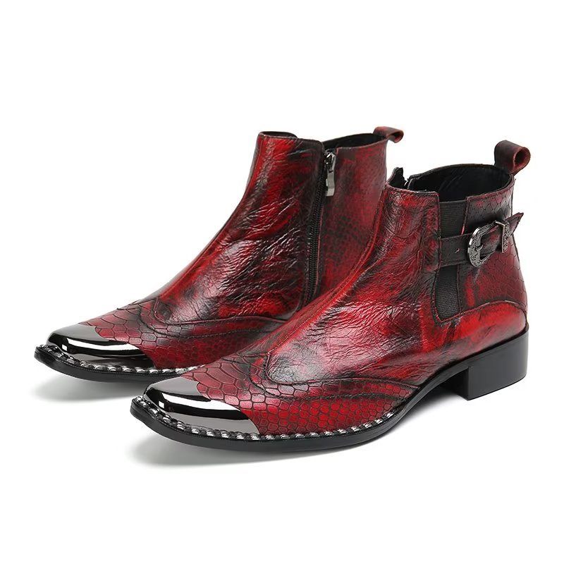 Herrenstiefel Luxus-kleiderstiefel Aus Echtem Leder Mit Kroko-textur - Rot