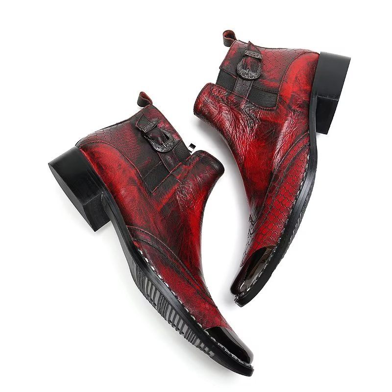 Herrenstiefel Luxus-kleiderstiefel Aus Echtem Leder Mit Kroko-textur - Rot