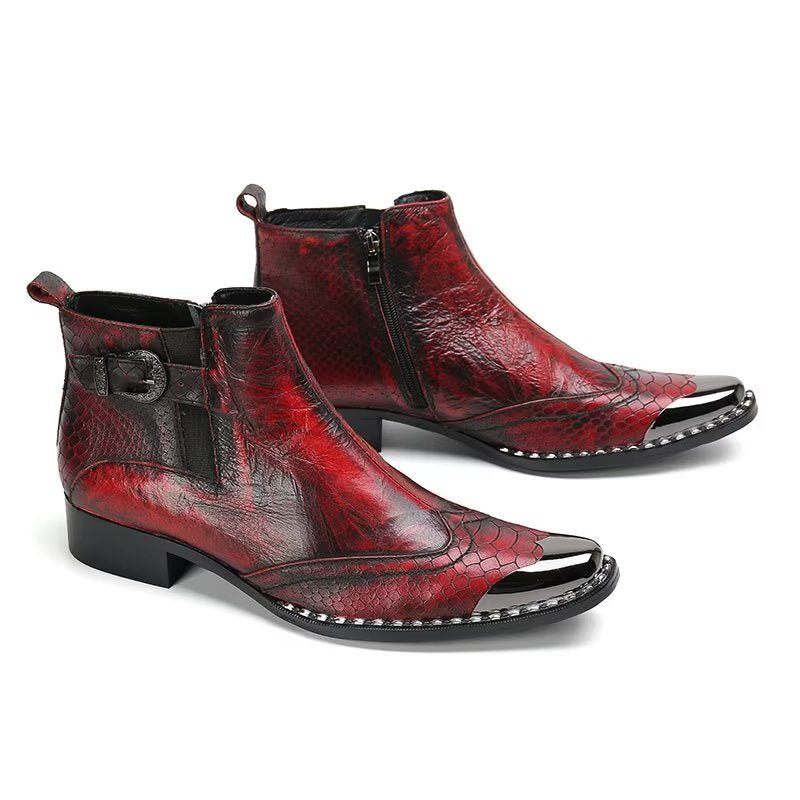 Herrenstiefel Luxus-kleiderstiefel Aus Echtem Leder Mit Kroko-textur - Rot