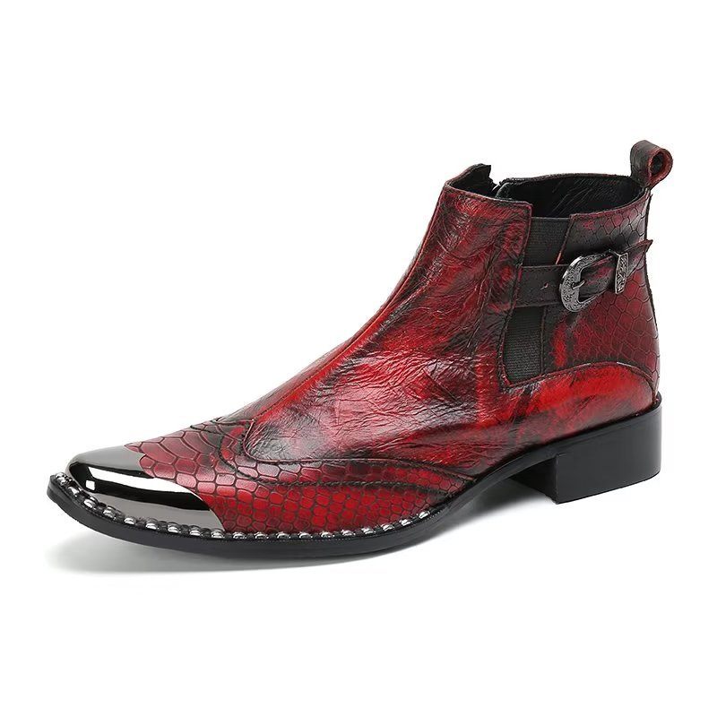 Herrenstiefel Luxus-kleiderstiefel Aus Echtem Leder Mit Kroko-textur - Rot