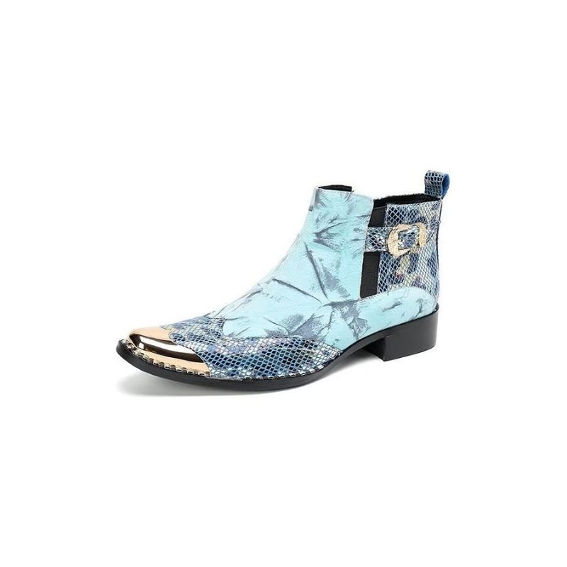 Herrenstiefel Luxus-kleiderstiefel Aus Echtem Leder Mit Kroko-textur - Blau