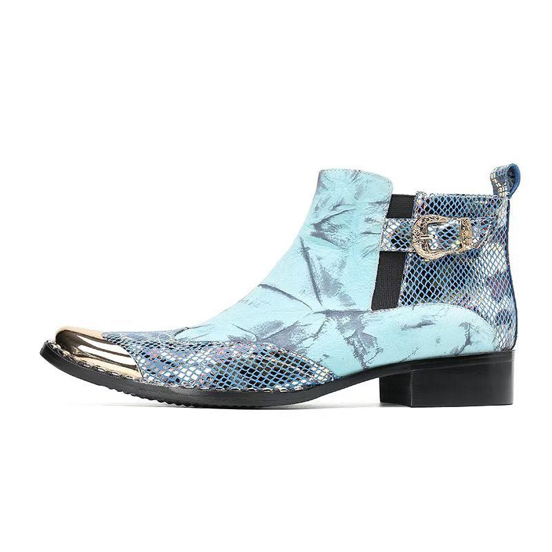 Herrenstiefel Luxus-kleiderstiefel Aus Echtem Leder Mit Kroko-textur - Blau