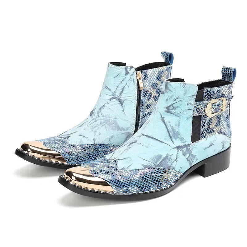 Herrenstiefel Luxus-kleiderstiefel Aus Echtem Leder Mit Kroko-textur - Blau