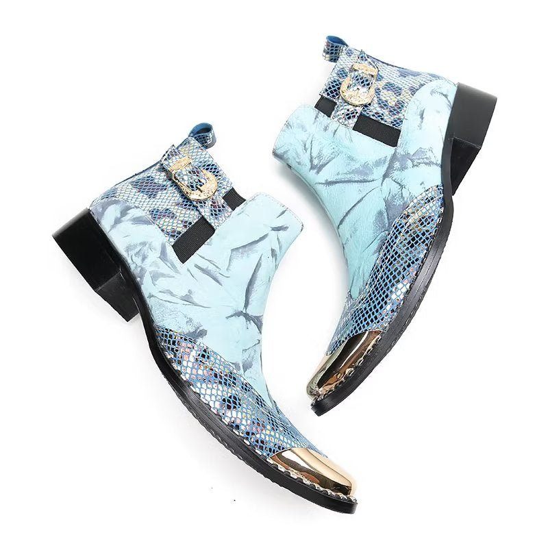 Herrenstiefel Luxus-kleiderstiefel Aus Echtem Leder Mit Kroko-textur - Blau