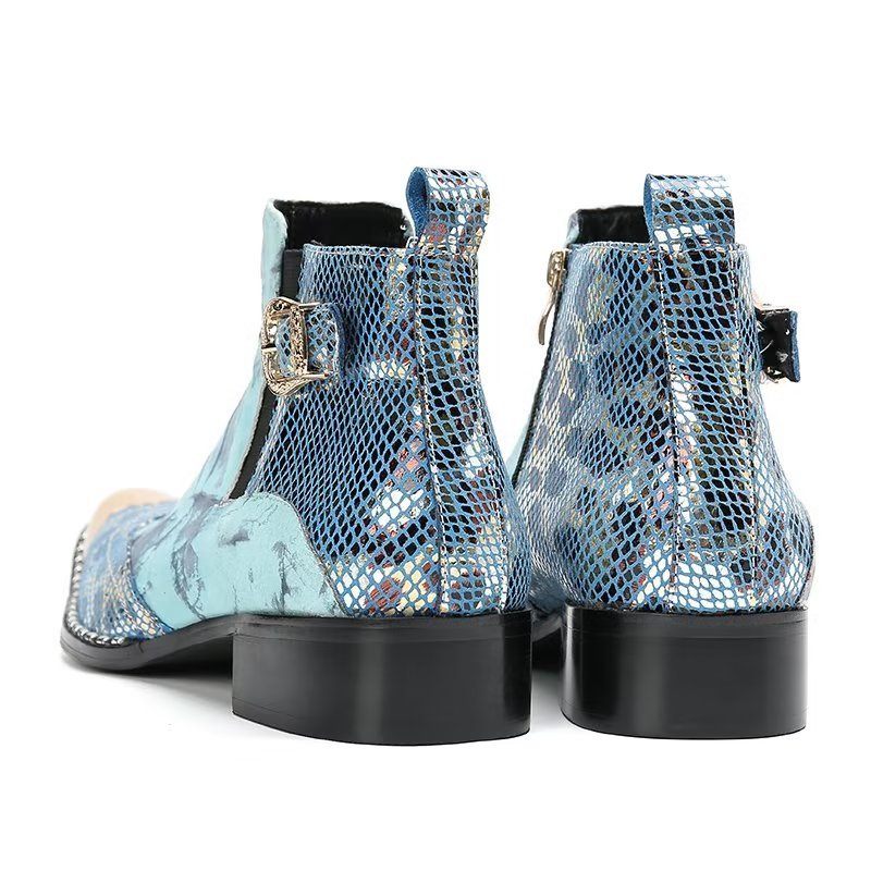 Herrenstiefel Luxus-kleiderstiefel Aus Echtem Leder Mit Kroko-textur - Blau