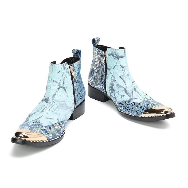 Herrenstiefel Luxus-kleiderstiefel Aus Echtem Leder Mit Kroko-textur - Blau