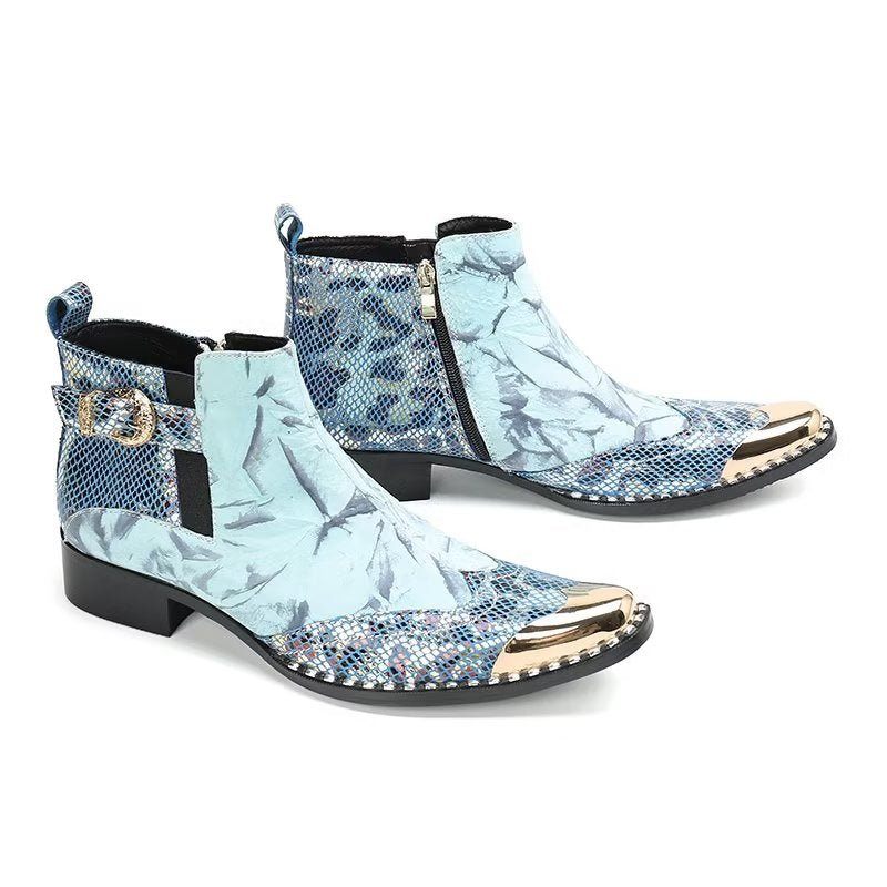 Herrenstiefel Luxus-kleiderstiefel Aus Echtem Leder Mit Kroko-textur - Blau