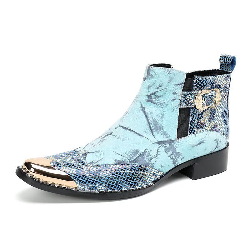 Herrenstiefel Luxus-kleiderstiefel Aus Echtem Leder Mit Kroko-textur - Blau