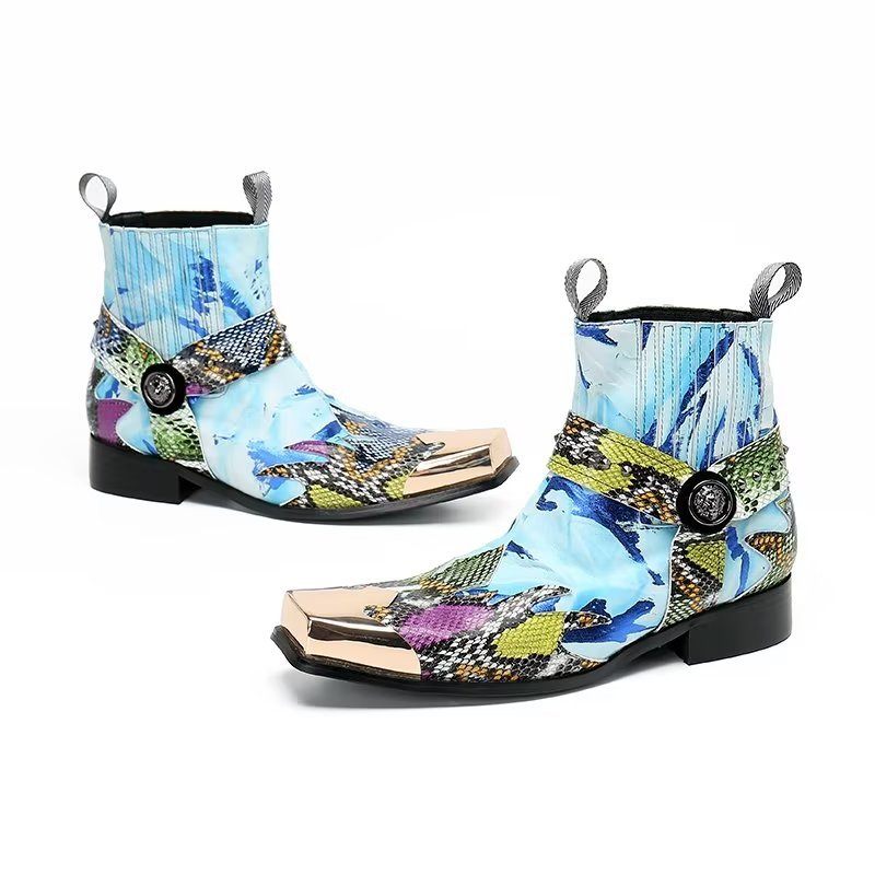 Herrenstiefel Luxus-kleiderstiefel Aus Exotischem Leder Mit Reißverschluss - Blau