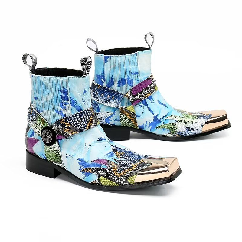 Herrenstiefel Luxus-kleiderstiefel Aus Exotischem Leder Mit Reißverschluss - Blau