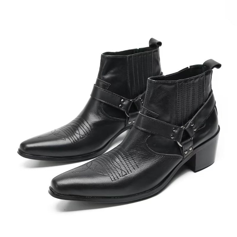 Herrenstiefel Luxus Serpent Party-stiefeletten Aus Schwarzem Leder - Schwarz