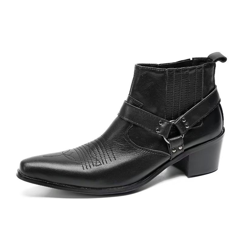 Herrenstiefel Luxus Serpent Party-stiefeletten Aus Schwarzem Leder - Schwarz