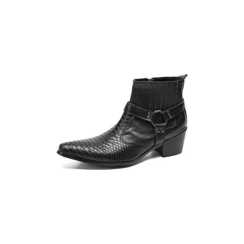 Herrenstiefel Luxus Serpent Party-stiefeletten Aus Schwarzem Leder - Schwarz