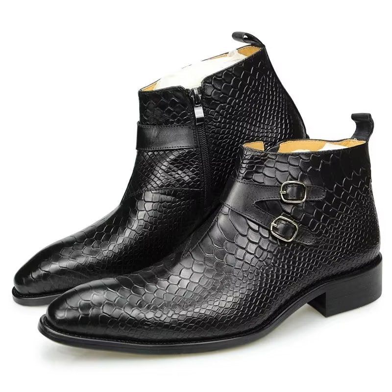 Herrenstiefel Luxus-serpent-reißverschluss-knöchel-business-kleiderschuhe - Schwarz