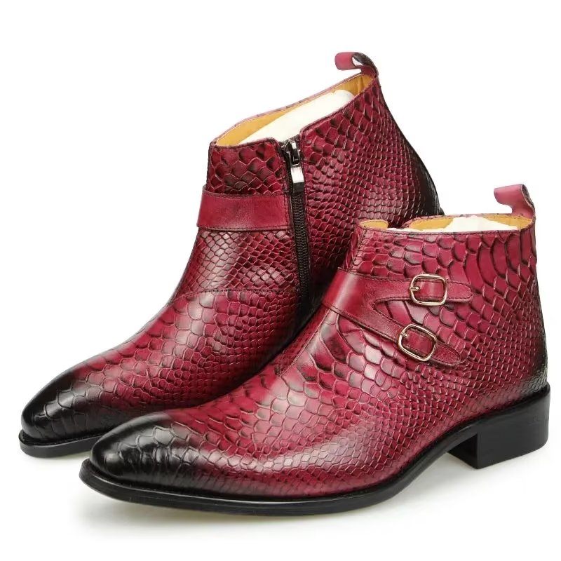 Herrenstiefel Luxus-serpent-reißverschluss-knöchel-business-kleiderschuhe - Rot