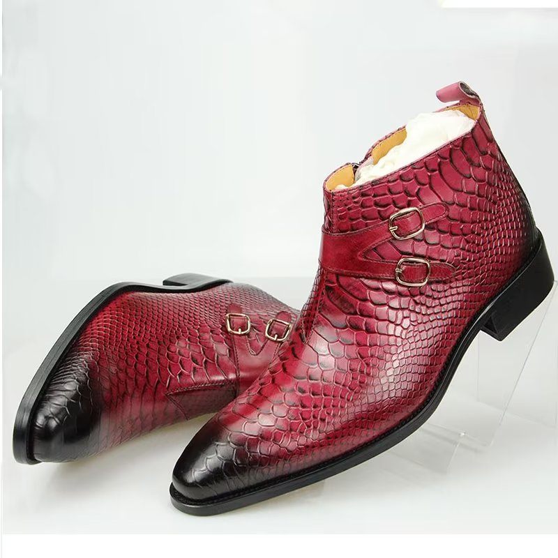 Herrenstiefel Luxus-serpent-reißverschluss-knöchel-business-kleiderschuhe - Rot