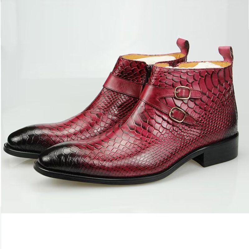 Herrenstiefel Luxus-serpent-reißverschluss-knöchel-business-kleiderschuhe - Rot