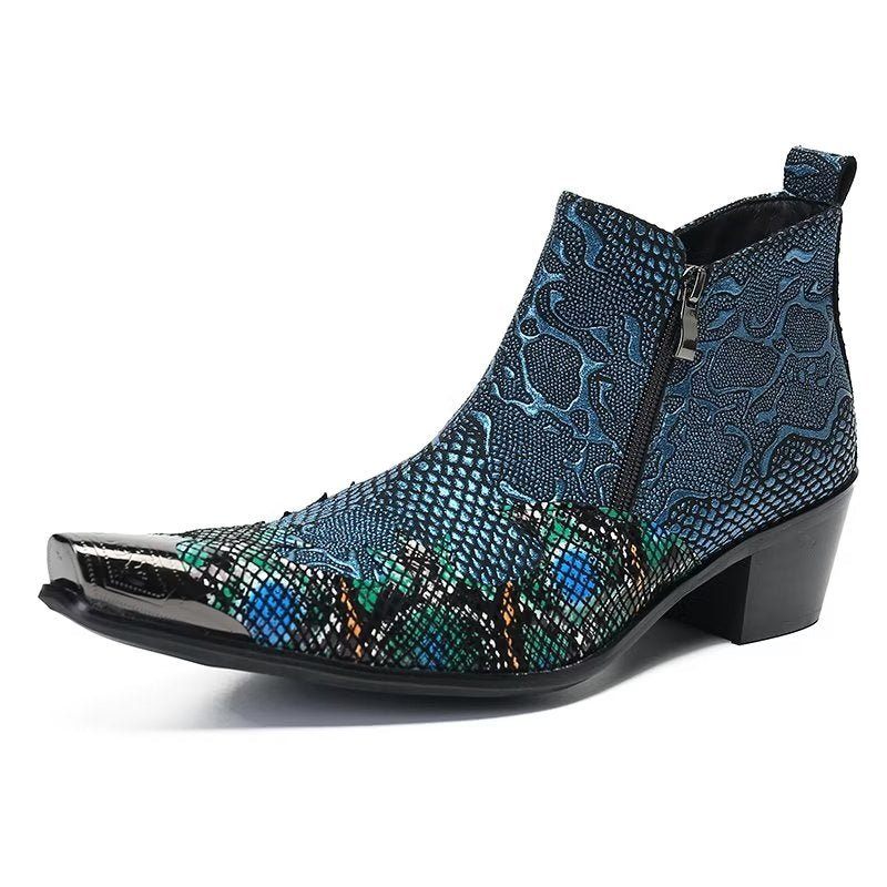 Herrenstiefel Mit Exotischem Charme Auffällige Abendstiefel Aus Echtem Leder - Blau