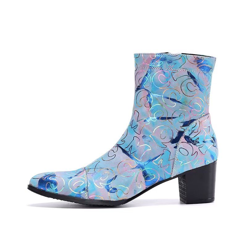 Herrenstiefel Mit Exotischem Muster Und Echtem Leder - Blau