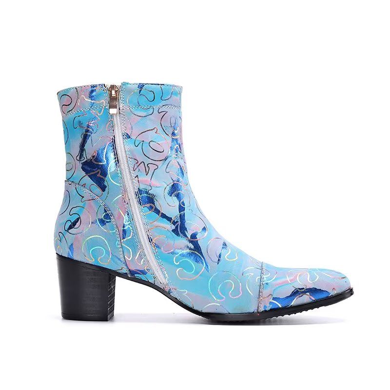 Herrenstiefel Mit Exotischem Muster Und Echtem Leder - Blau