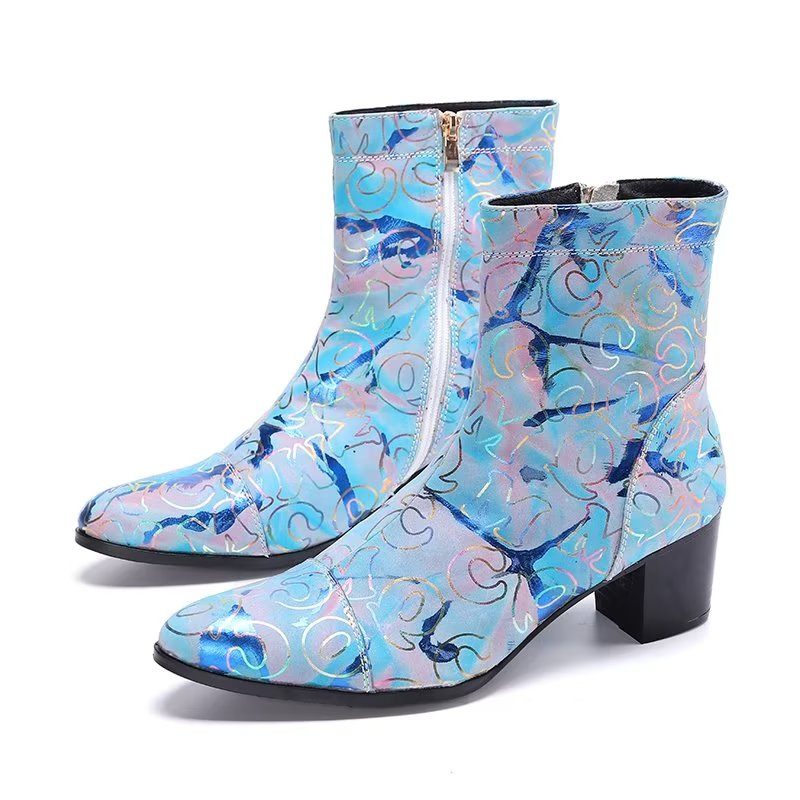 Herrenstiefel Mit Exotischem Muster Und Echtem Leder - Blau