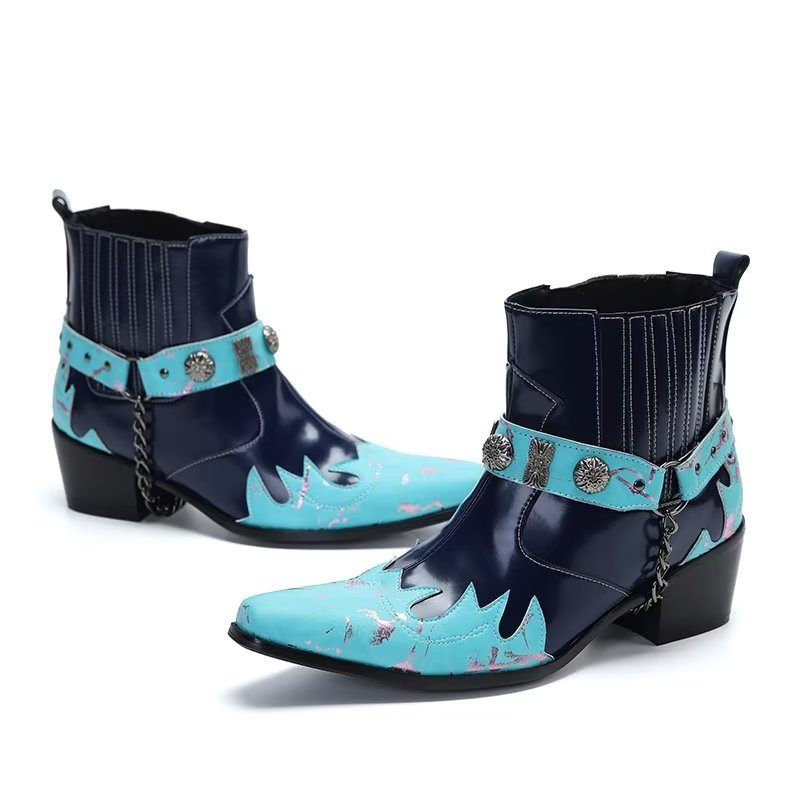 Herrenstiefel Mit Exotischer Prägung Und Schickem Anzug - Blau