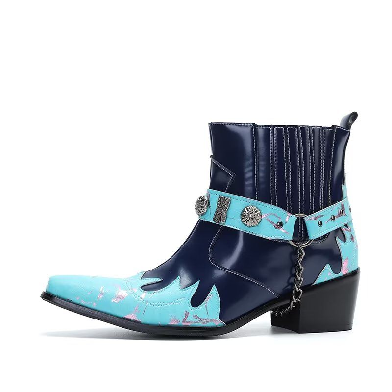 Herrenstiefel Mit Exotischer Prägung Und Schickem Anzug - Blau