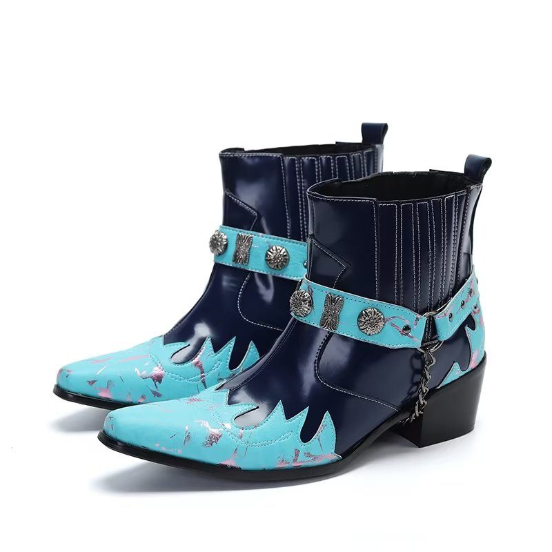 Herrenstiefel Mit Exotischer Prägung Und Schickem Anzug - Blau