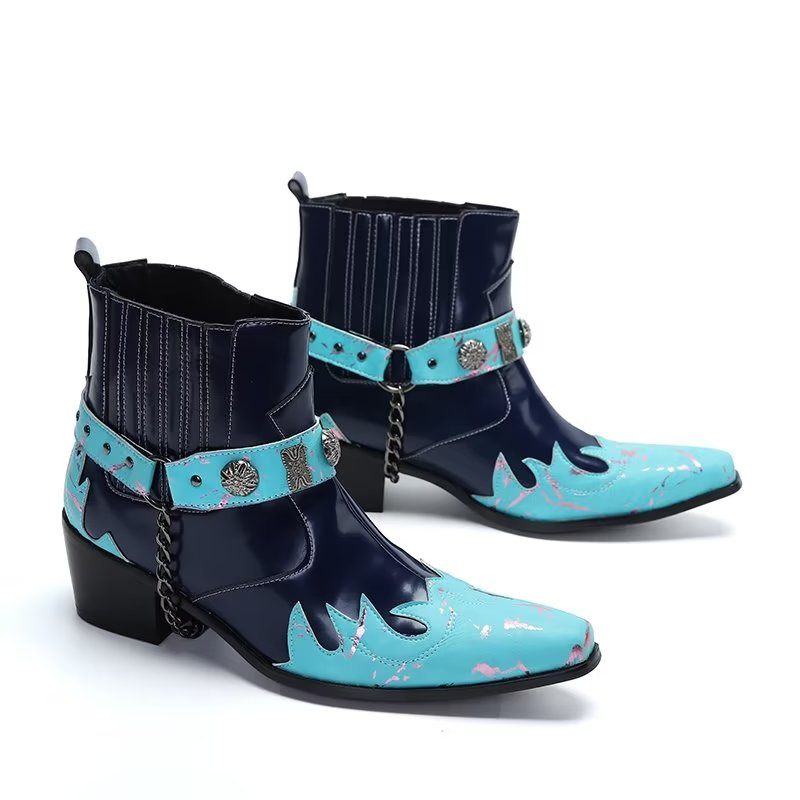 Herrenstiefel Mit Exotischer Prägung Und Schickem Anzug - Blau