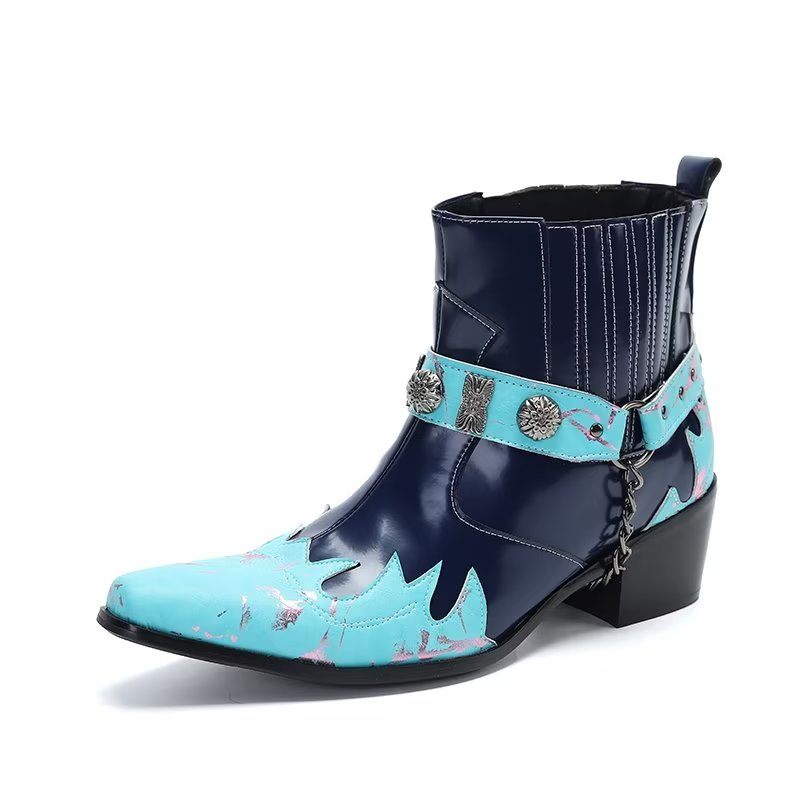 Herrenstiefel Mit Exotischer Prägung Und Schickem Anzug - Blau