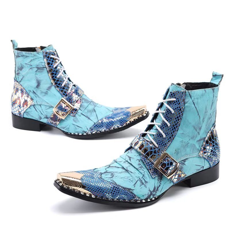 Herrenstiefel Mit Exotischer Textur Hohe Stiefel - Blau