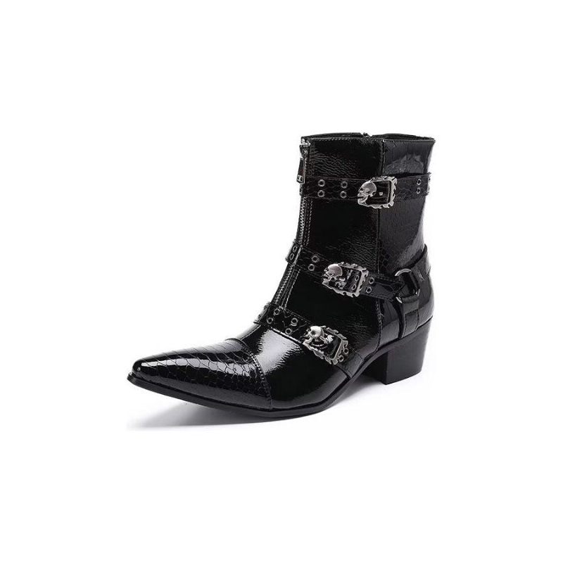 Herrenstiefel Mit Muster Aus Leder - Schwarz