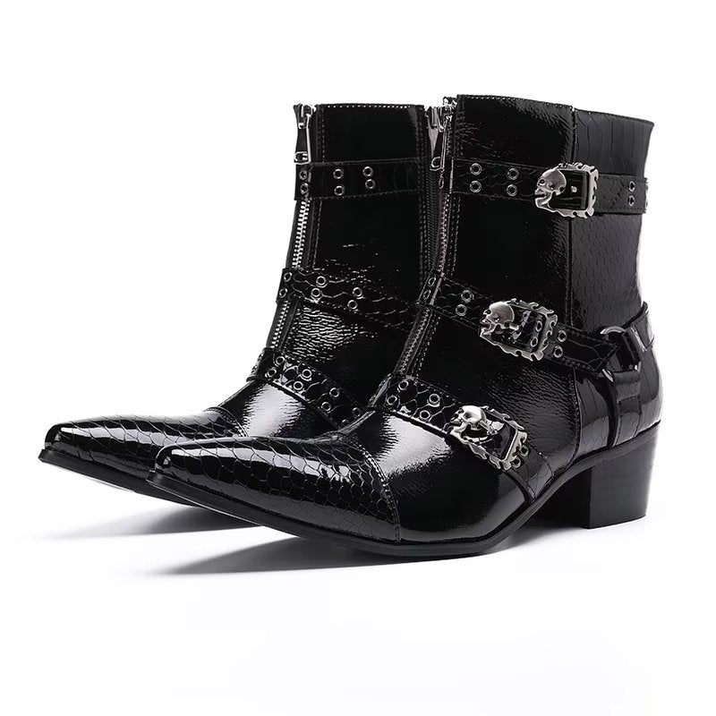 Herrenstiefel Mit Muster Aus Leder - Schwarz