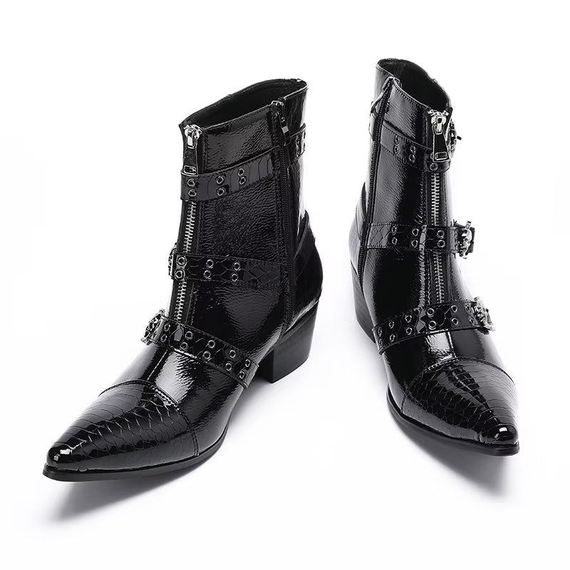 Herrenstiefel Mit Muster Aus Leder - Schwarz